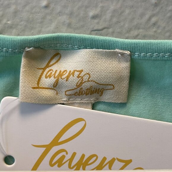 Layerz Clothing Embroidered Top‎ Floral  Tee Ruffle Sleeves Mint Green - Picture 4 of 11